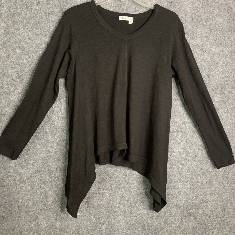 Wilt Knit Top Asymmetrical Hemline Women XS Black Long Sleeve A-line